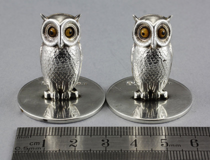 Sampson Mordan Silver Owl Menu Holders (pair)